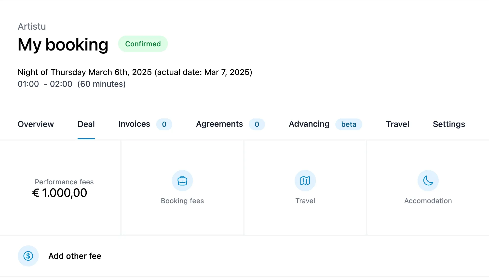 Sezione deal con compenso per l'esibizione