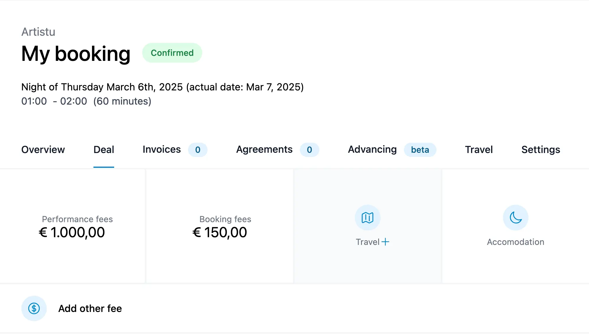 Sezione deal con commissione di booking esclusiva
