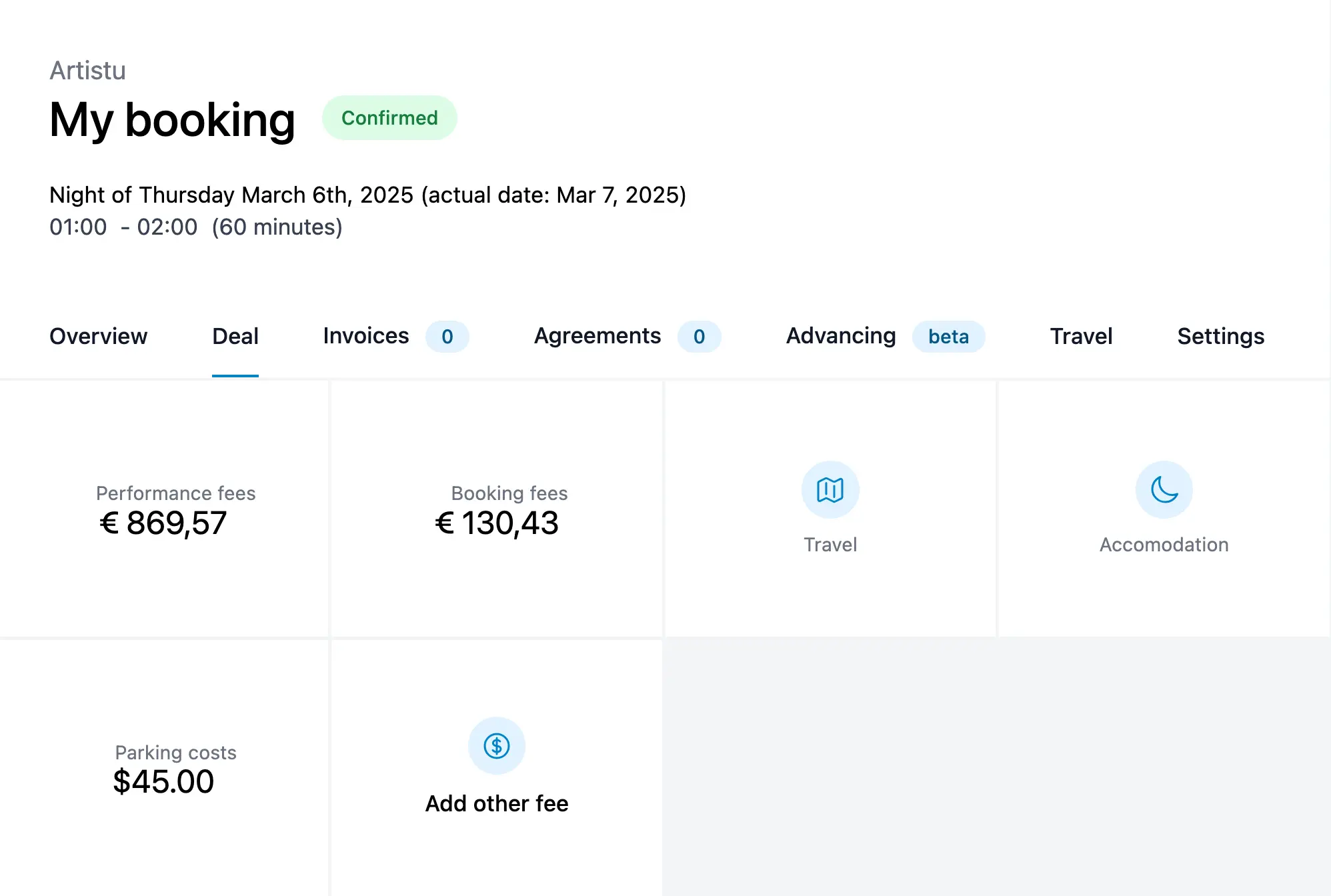 Sezione deal con spese aggiuntive